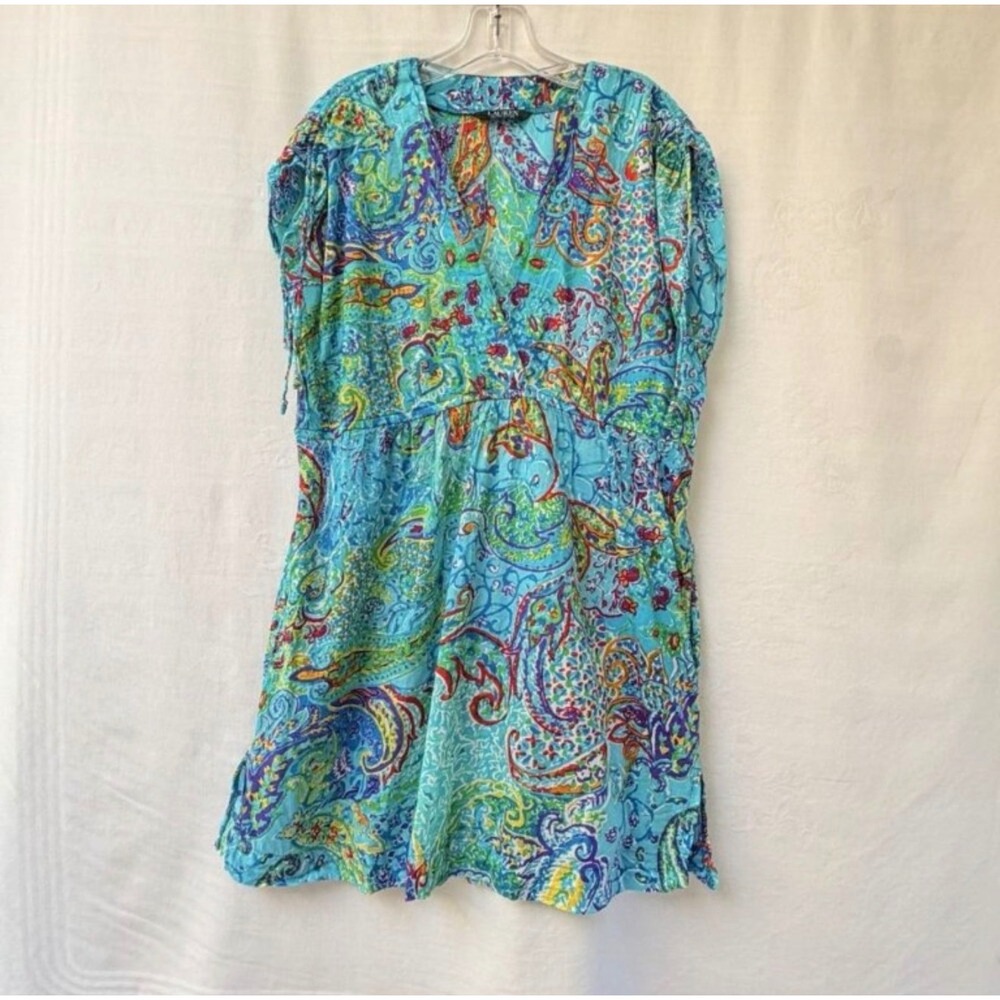 Lauren Ralph Lauren Dress Womens Large Blue Paisley party Boho Cottage Coastal